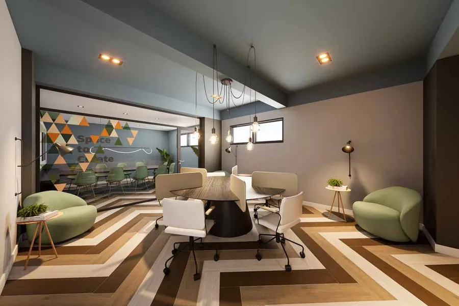 Perspectiva ilustrada — Coworking do Hug Serenity Dom Bosco, em Itaquera