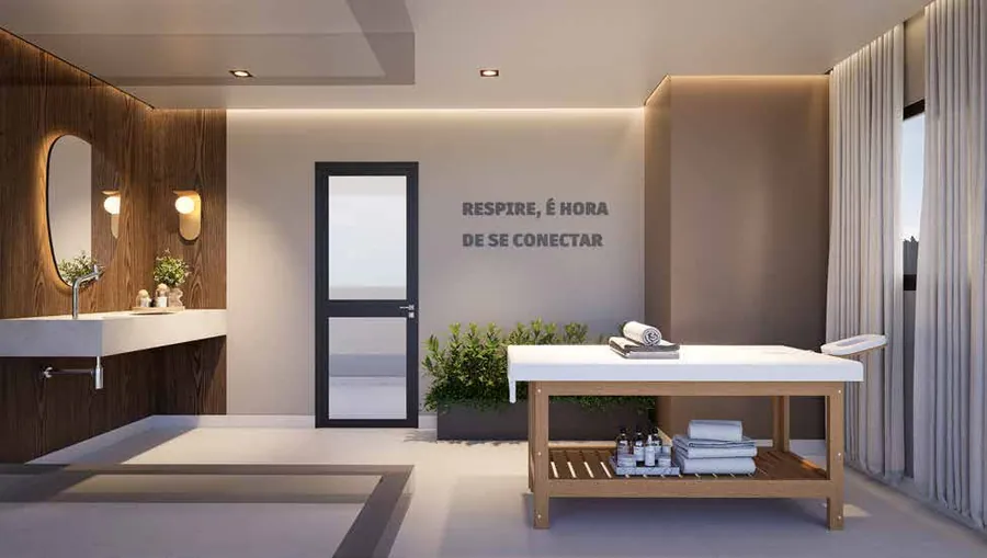 Perspectiva ilustrada — Sala de massagem do Hug Serenity Dom Bosco, em Itaquera