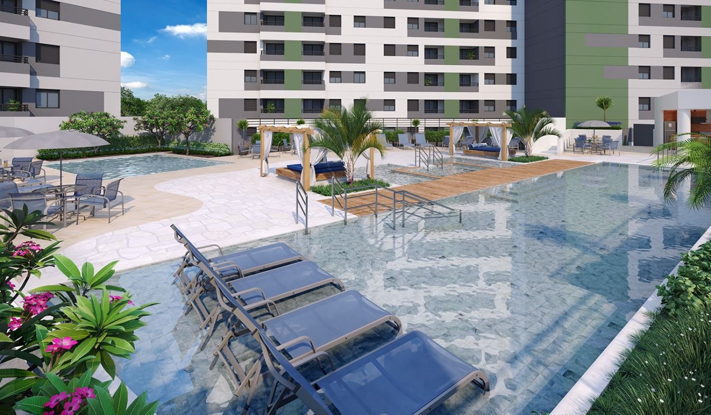 Piscina adulto do Graal Parque Home Resort, em Itaquera — perspectiva ilustrativa