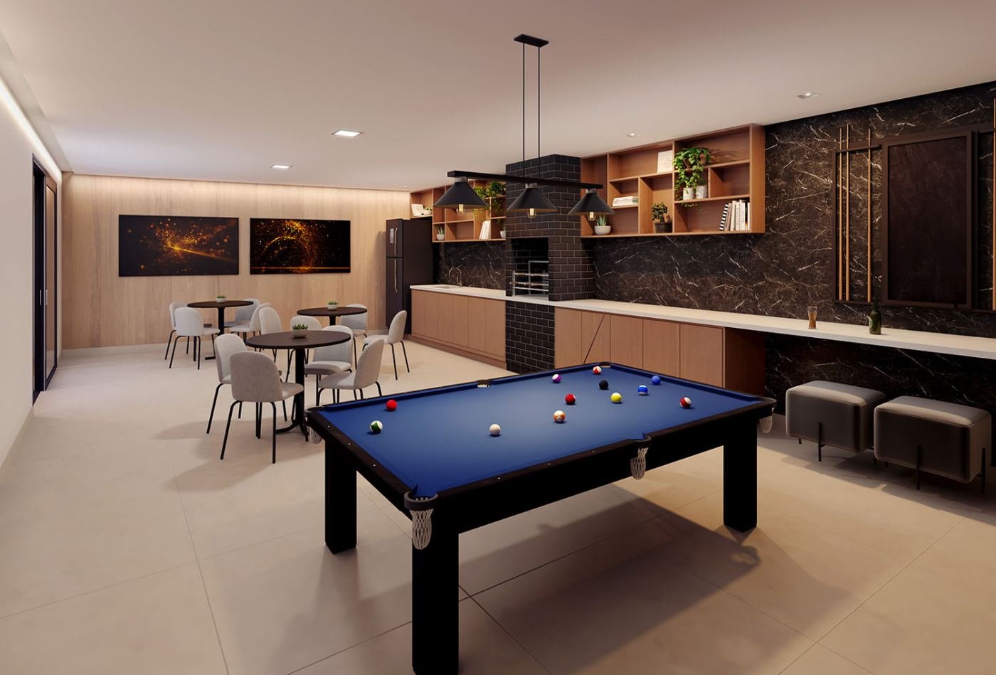 Sala de jogos do Graal Parque Home Resort, em Itaquera — perspectiva ilustrativa