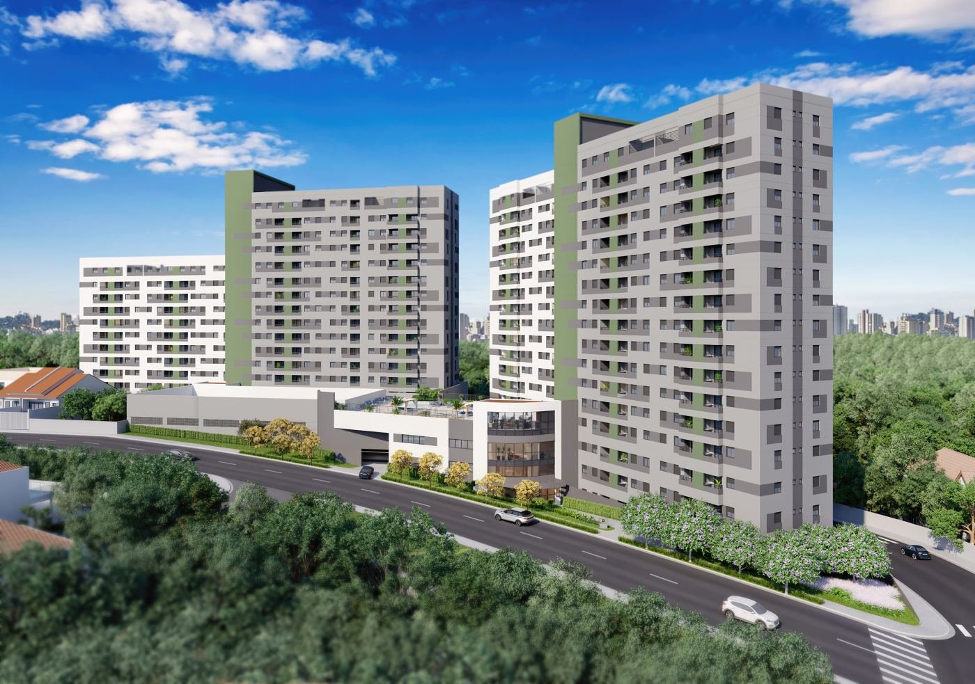 Fachada do Graal Parque Home Resort, em Itaquera — perspectiva ilustrativa
