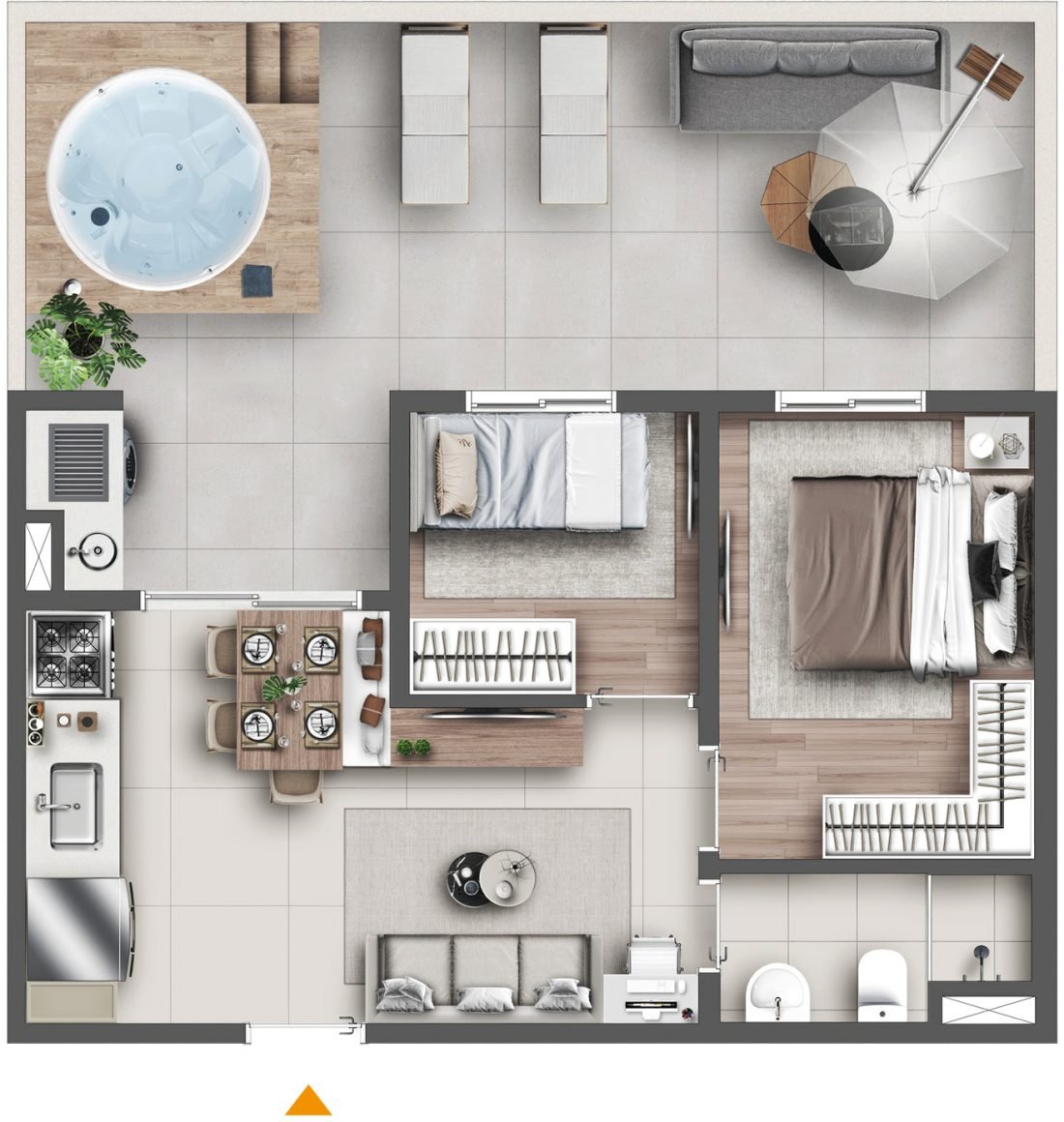 Planta de 61 m² do Graal Parque Home Resort, em Itaquera — garden — perspectiva ilustrativa