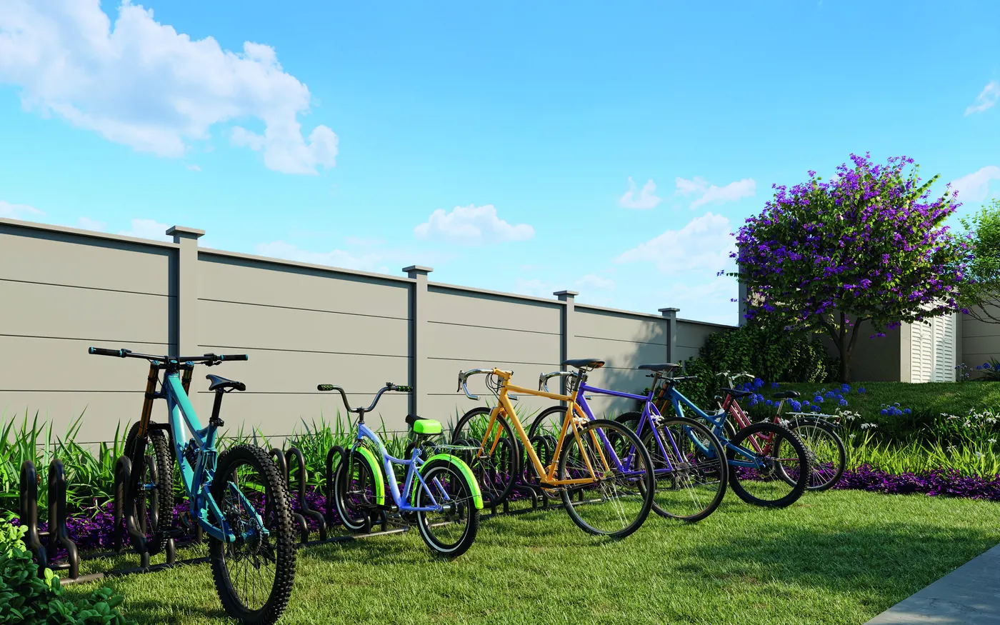 Bicicletário do Longitude Estação Dom Bosco em Itaquera, perspectiva ilustrativa
