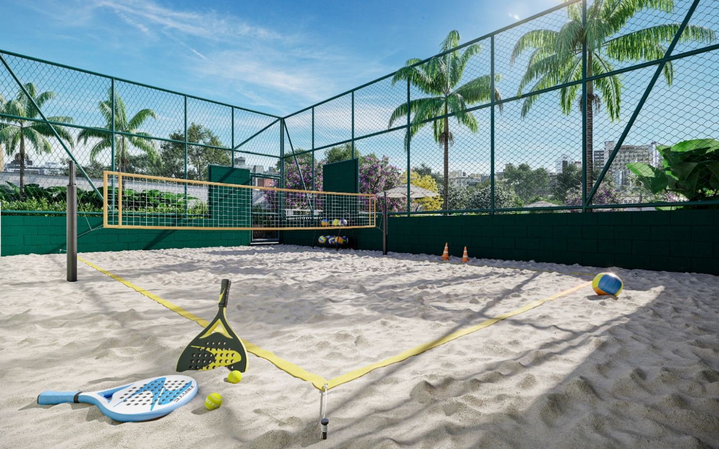 Quadra de beach tennis do Mérito Ipiranga — perspectiva ilustrativa