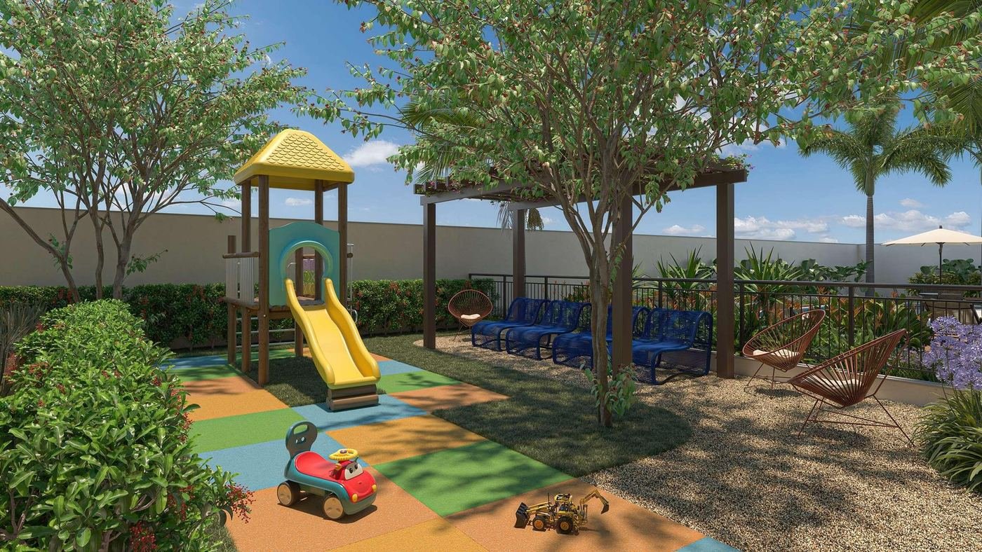 Playground com praça das flores do Mood Design Vila Carrão — perspectiva ilustrativa