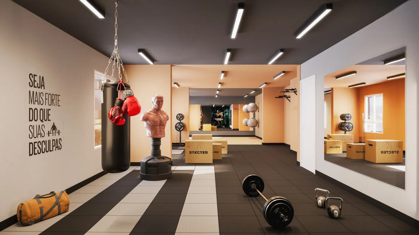 Espaço crossfit, luta e dança do Mood Sacomã, perspectiva ilustrativa