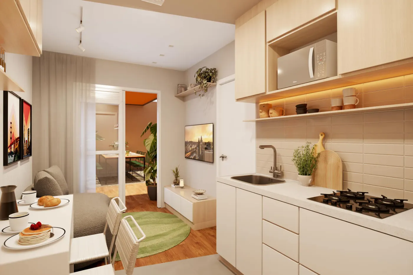 Living · 1 dormitório 27,53 m² do Mood Sacomã, perspectiva ilustrativa