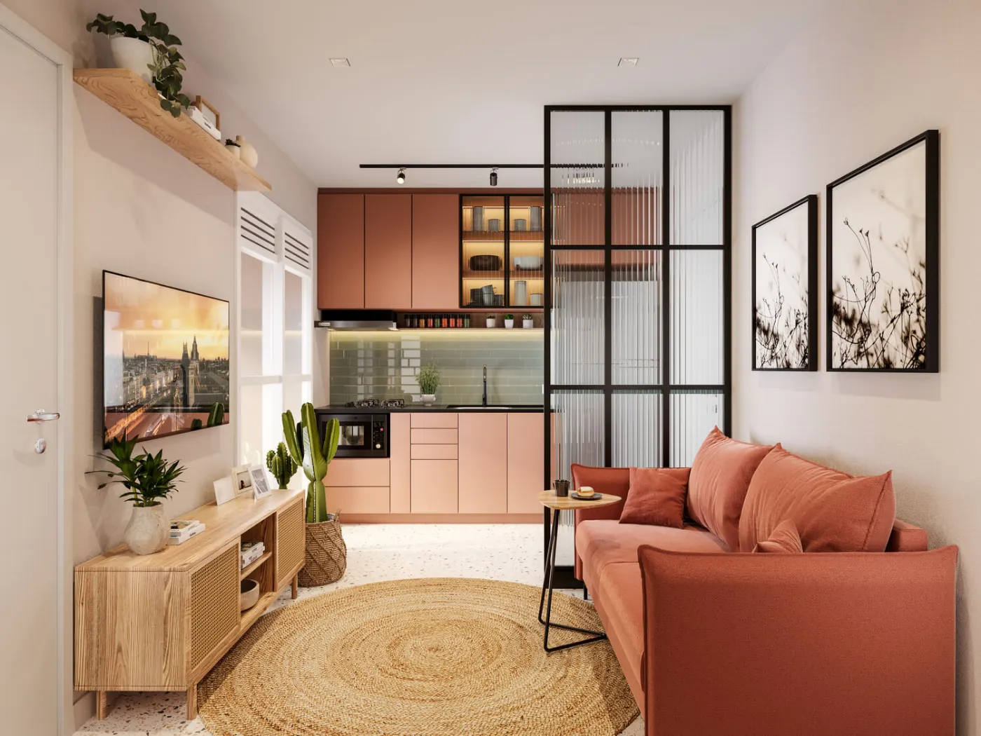 Living · 2 dormitórios 37,42 m² do Mood Sacomã, perspectiva ilustrativa