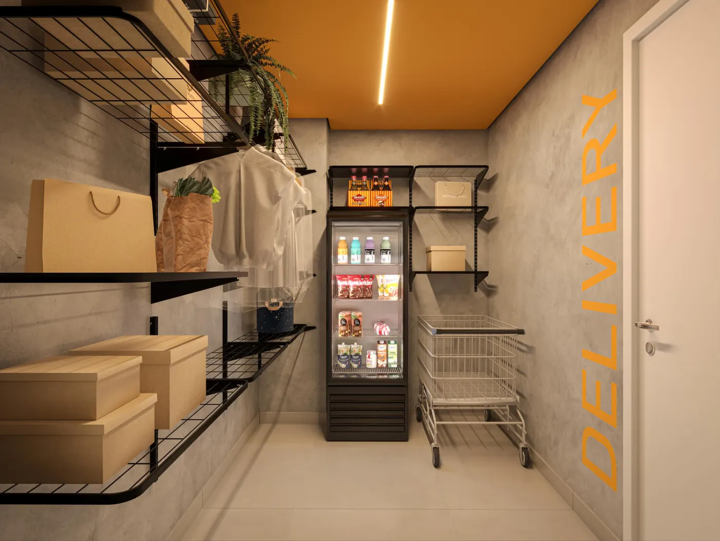 Sala de delivery do Mood Tatuapé — perspectiva ilustrativa