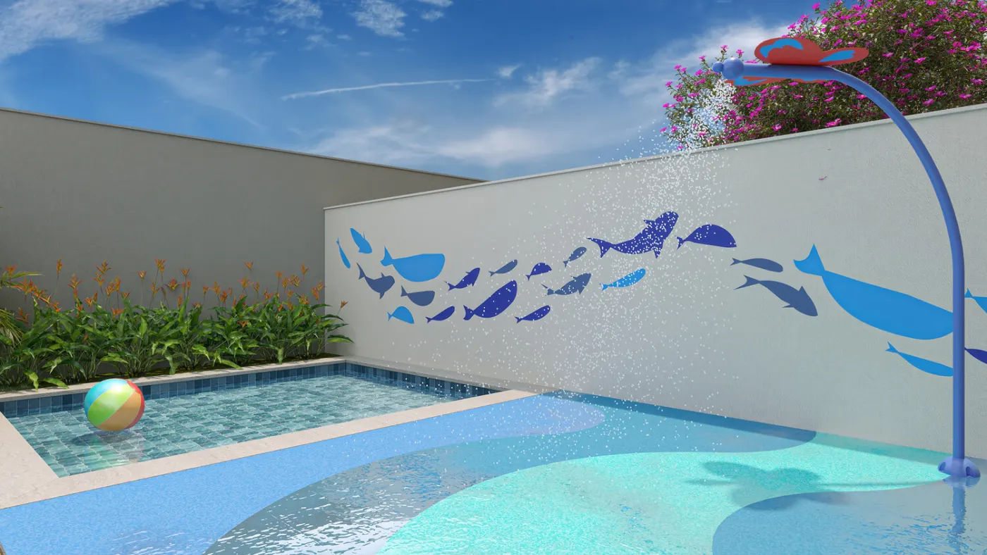 Piscina infantil com acquaplay do Mood Tatuapé — perspectiva ilustrativa