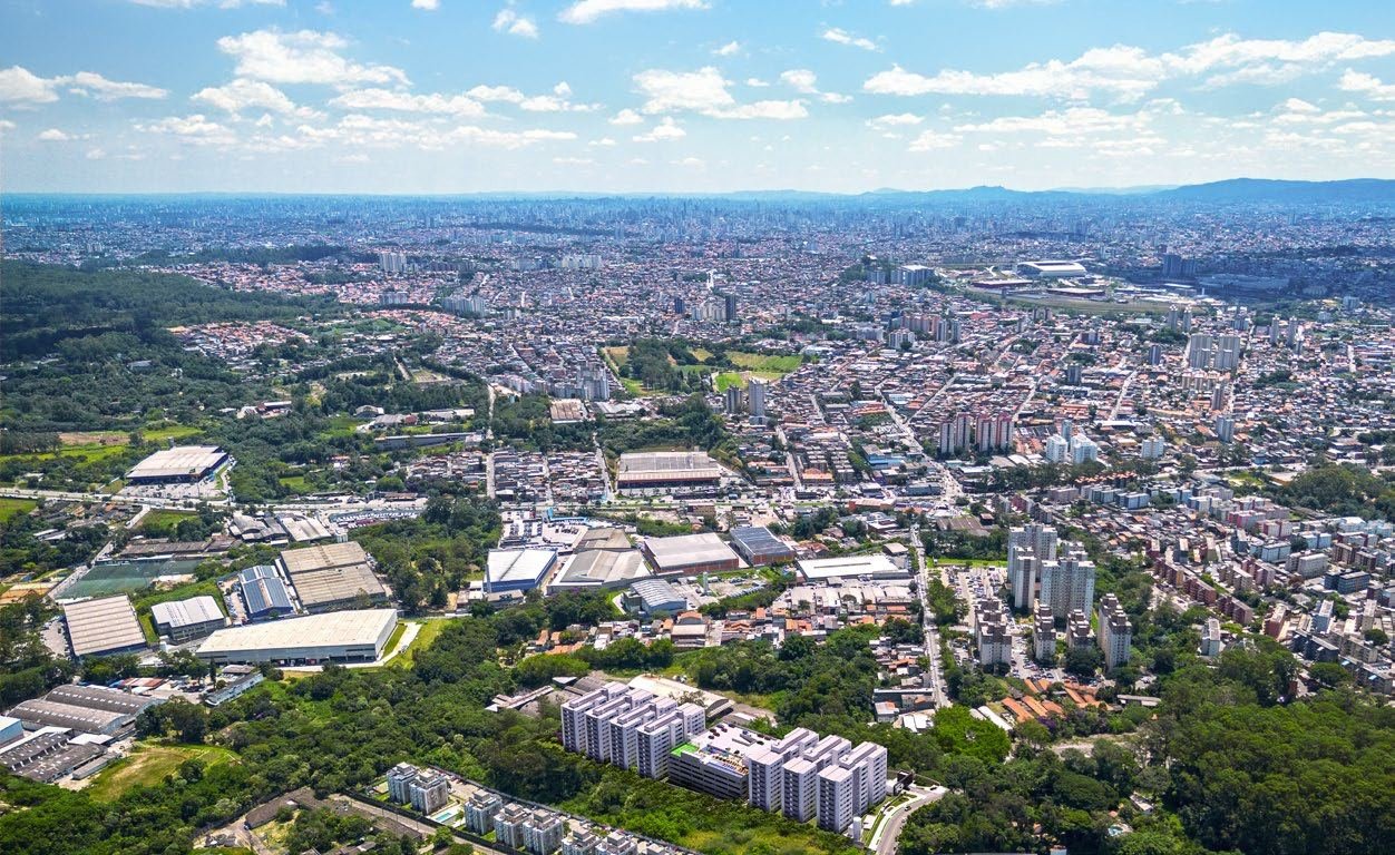Vista aérea da região do Origem Itaquera — fotomontagem ilustrativa
