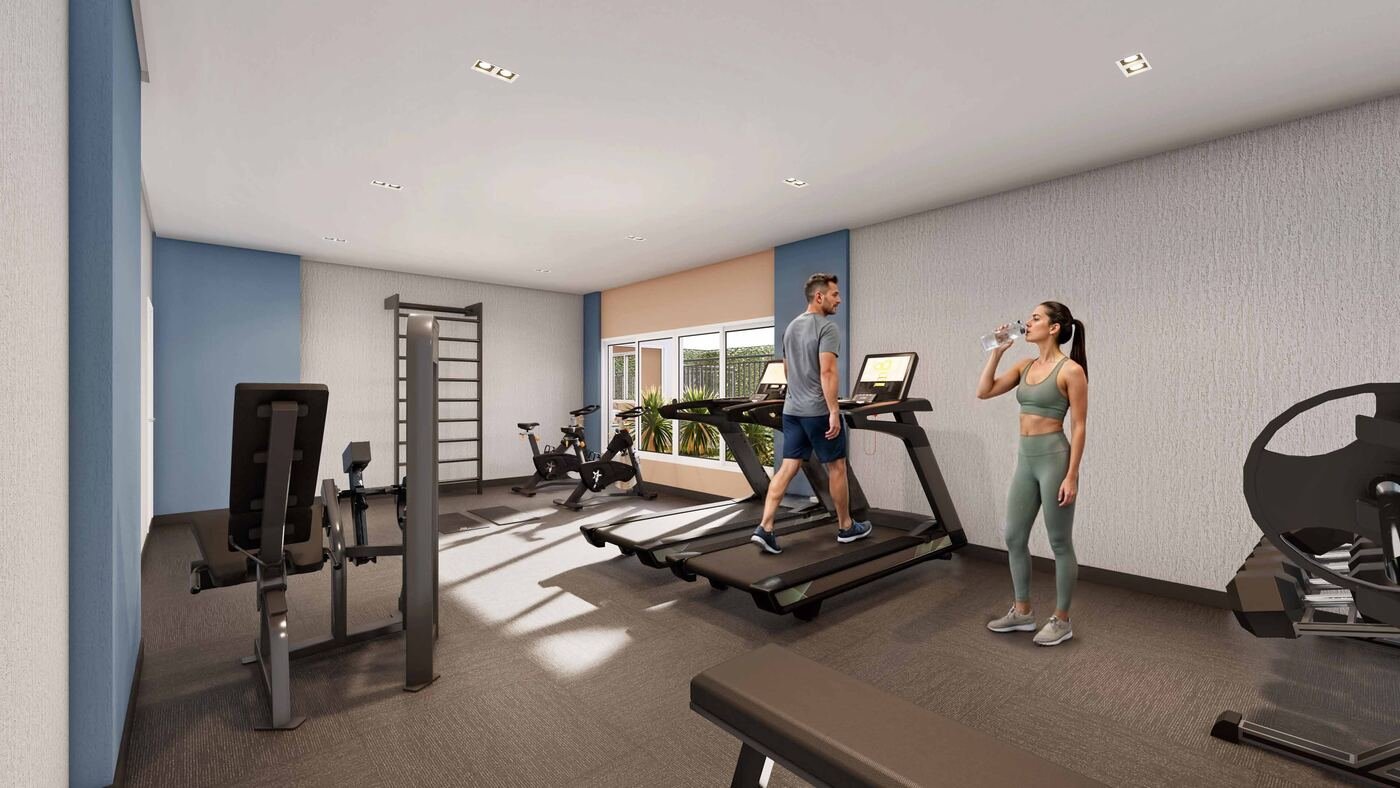 Academia com vista para o jardim no Residencial Paradiso Itaquera — perspectiva ilustrativa