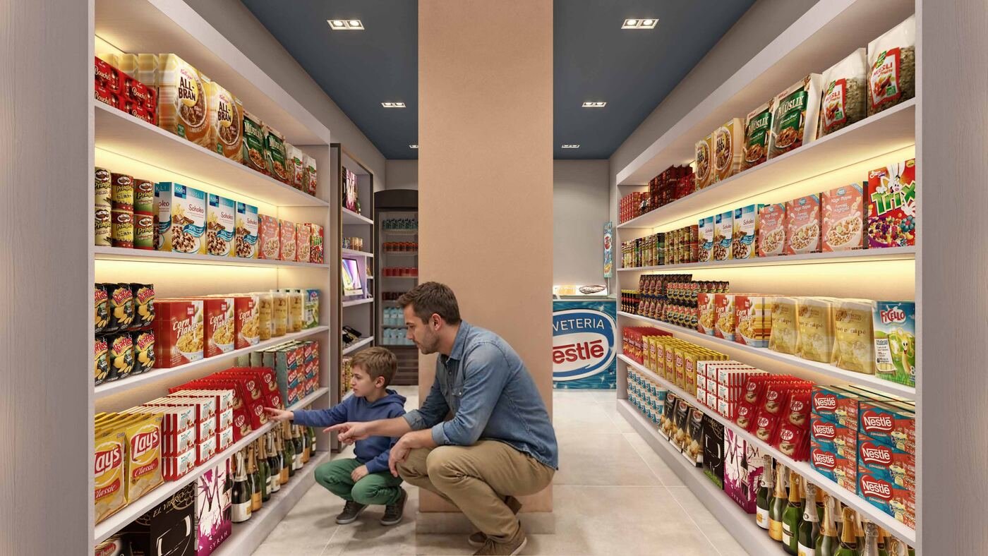 Mini mercado 24 horas no Residencial Paradiso Itaquera — perspectiva ilustrativa