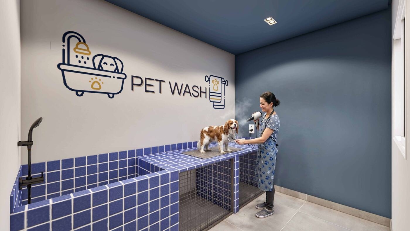 Pet wash no Residencial Paradiso Itaquera — perspectiva ilustrativa