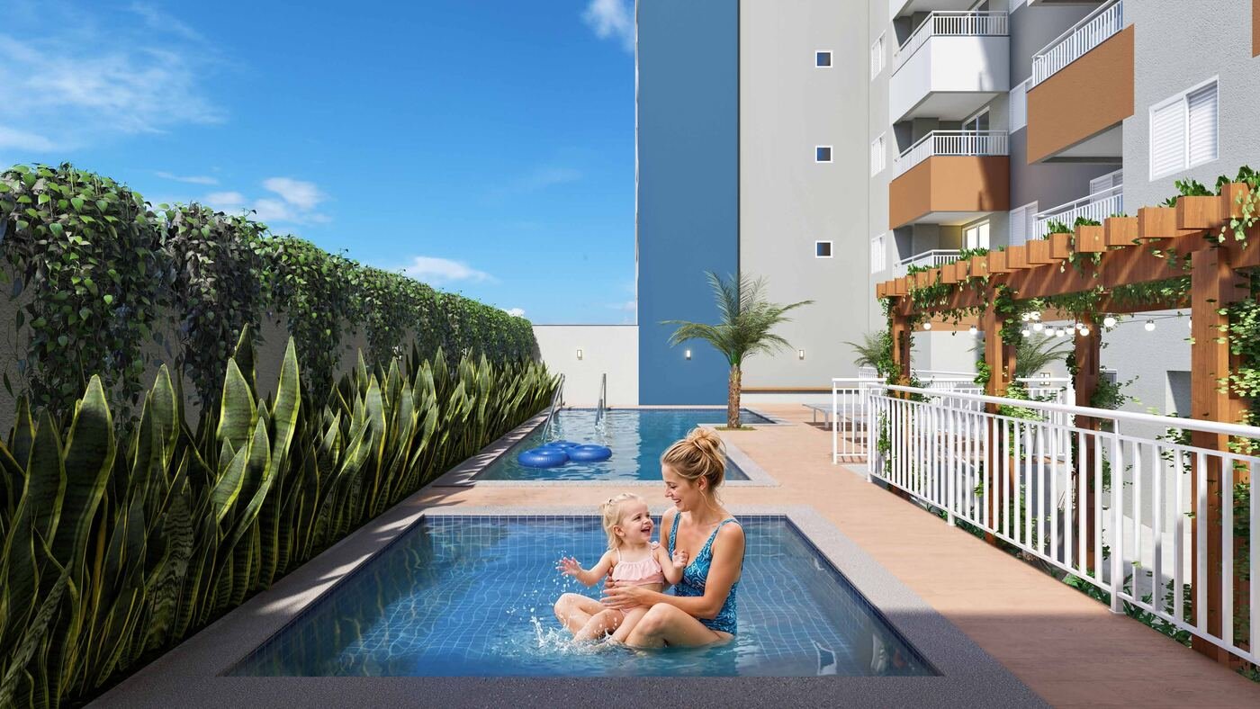 Piscina infantil no Residencial Paradiso Itaquera — perspectiva ilustrativa