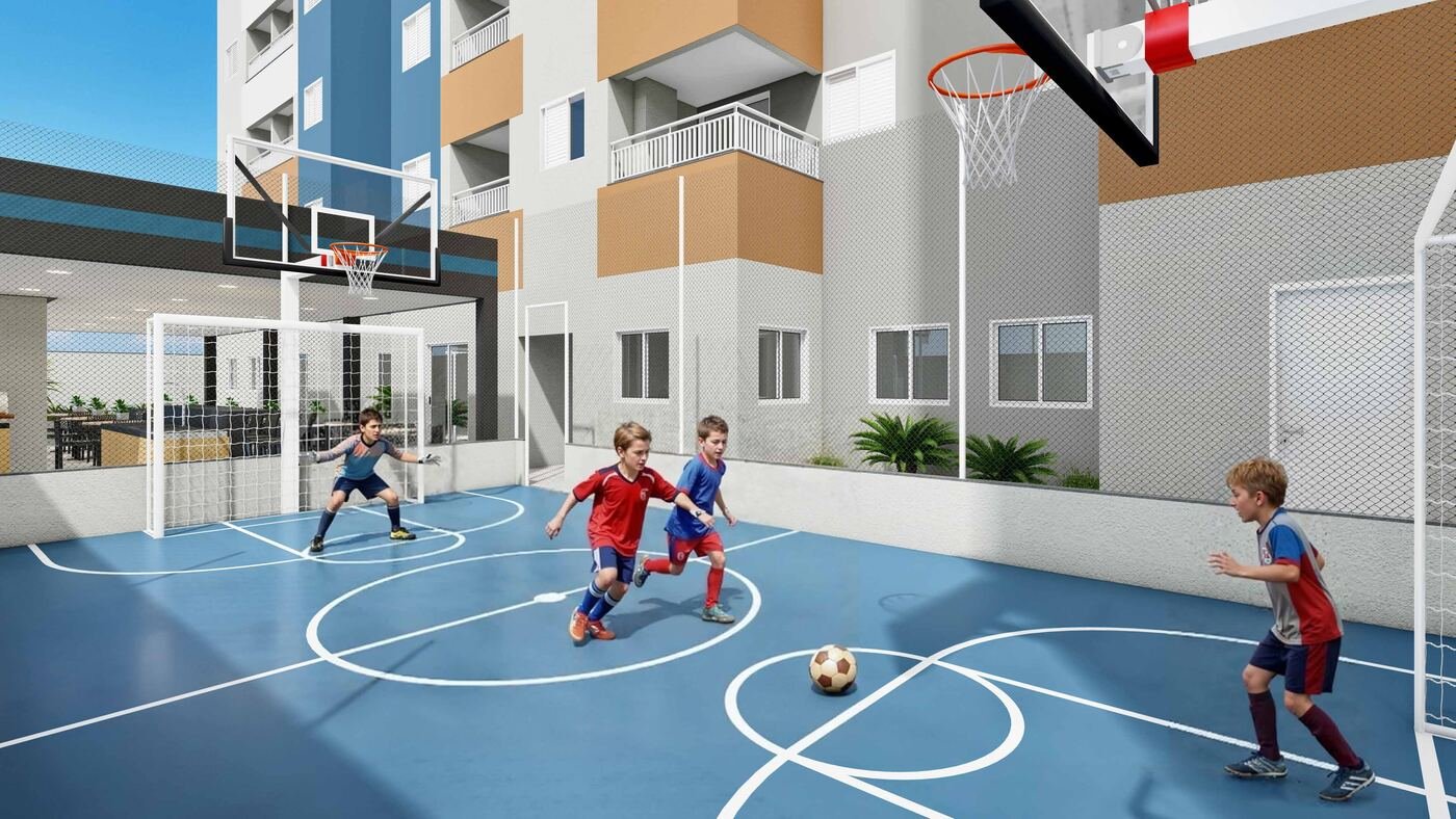 Quadra poliesportiva no Residencial Paradiso Itaquera — perspectiva ilustrativa