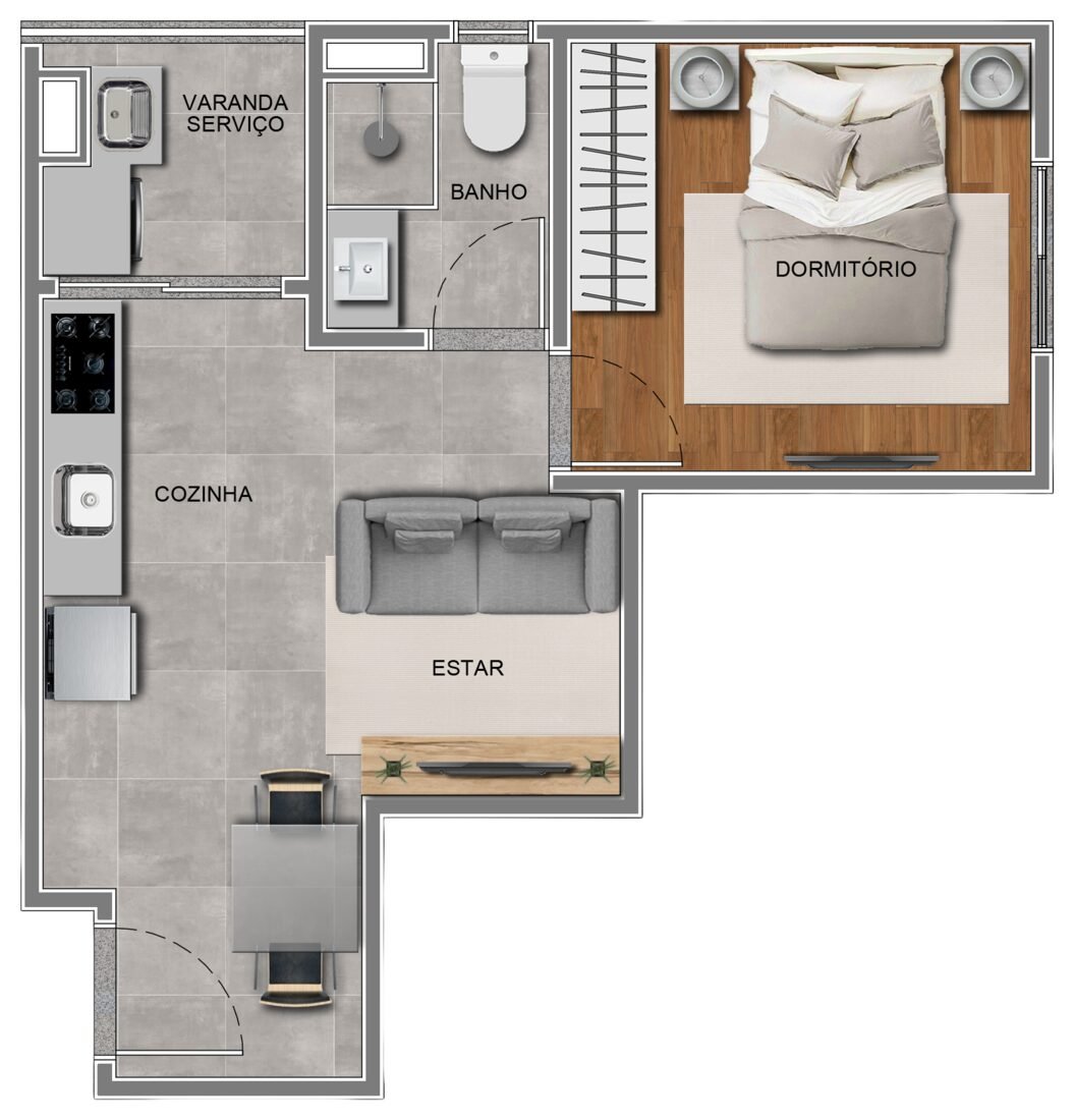 Planta 1C, apartamento de 1 dormitório com 28,90 m² no Residencial Paradiso Itaquera — imagem ilustrativa