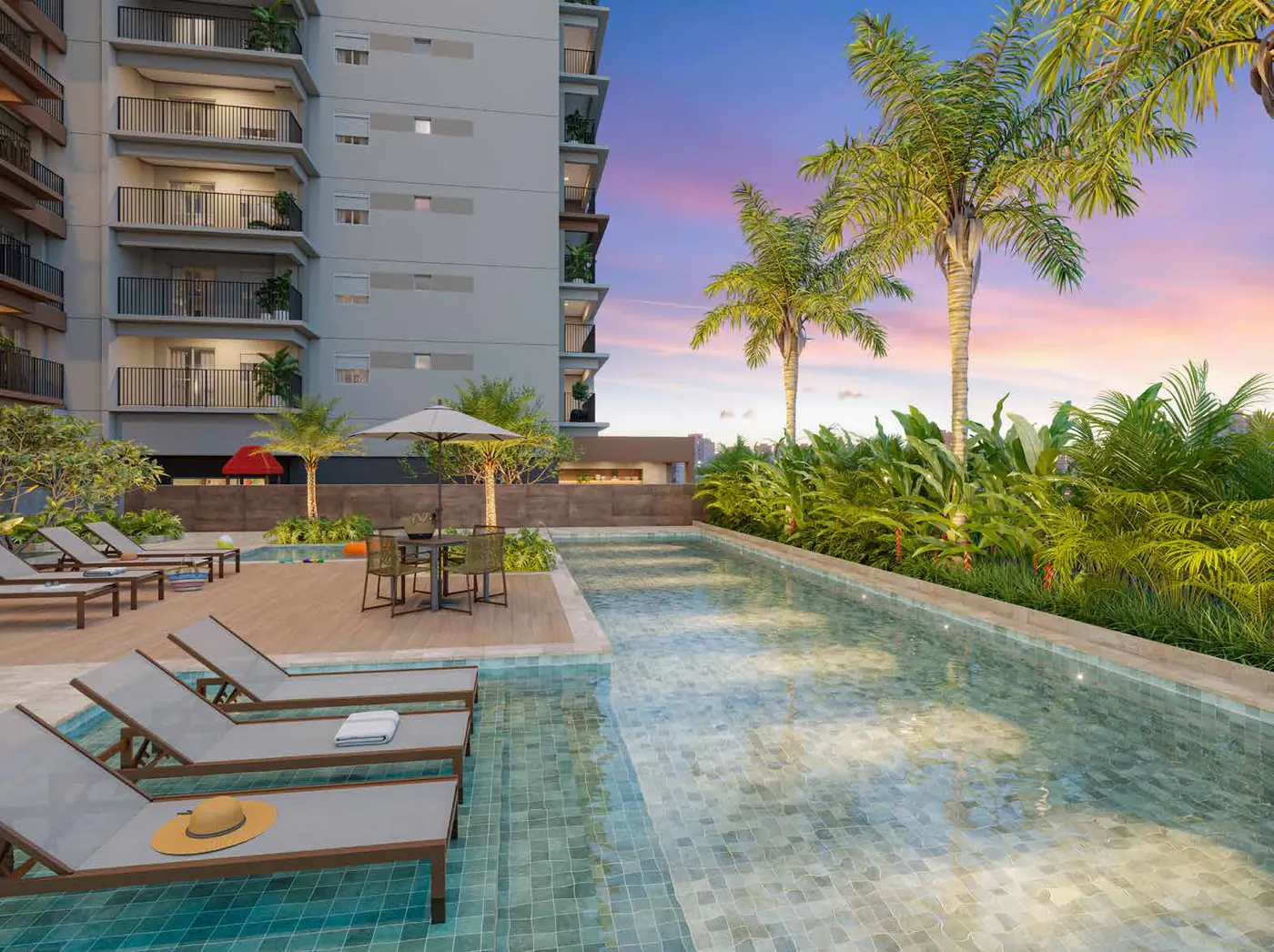 Piscina adulto do Unni Brás Residences, perspectiva ilustrativa