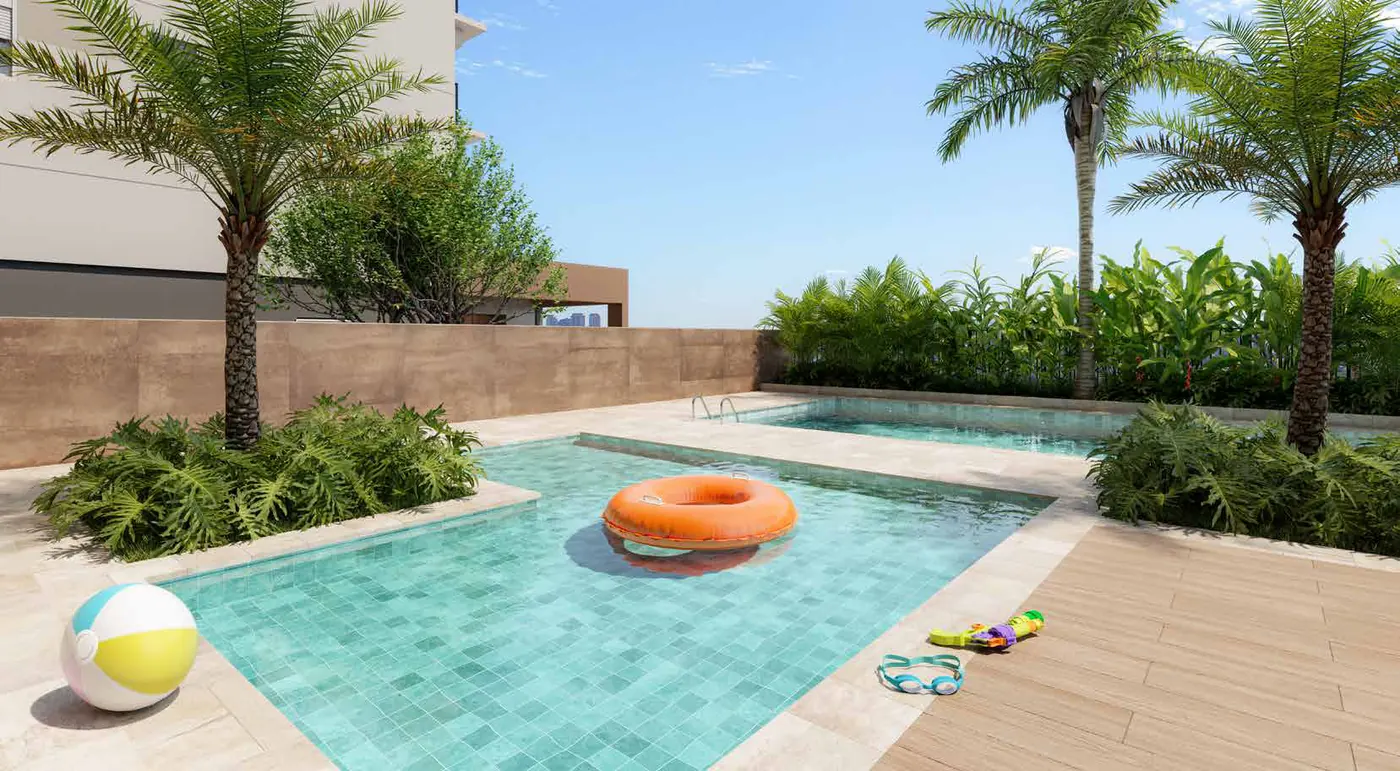Piscina infantil do Unni Brás Residences, perspectiva ilustrativa