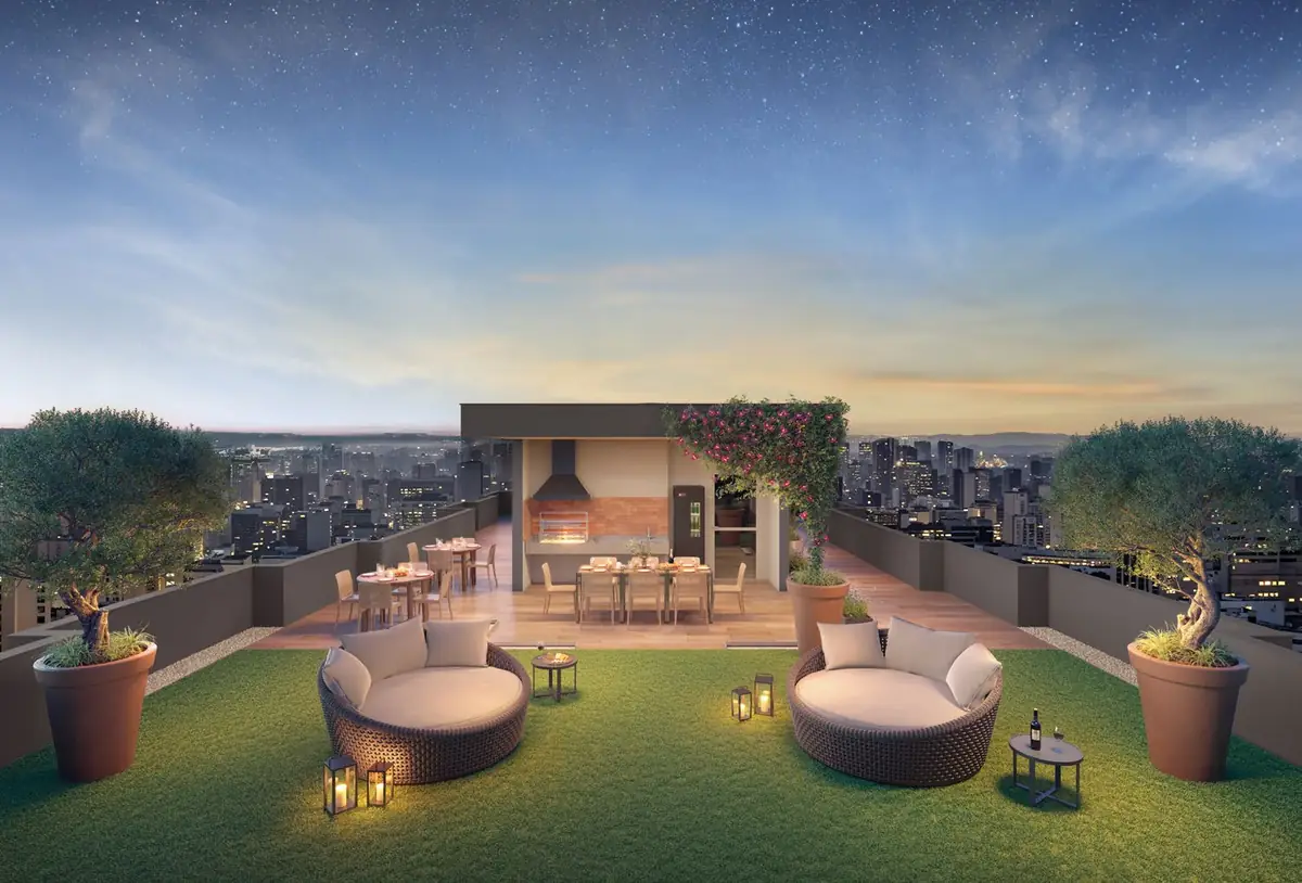Lounge no rooftop do Vivaz Origens da Mooca, perspectiva ilustrativa