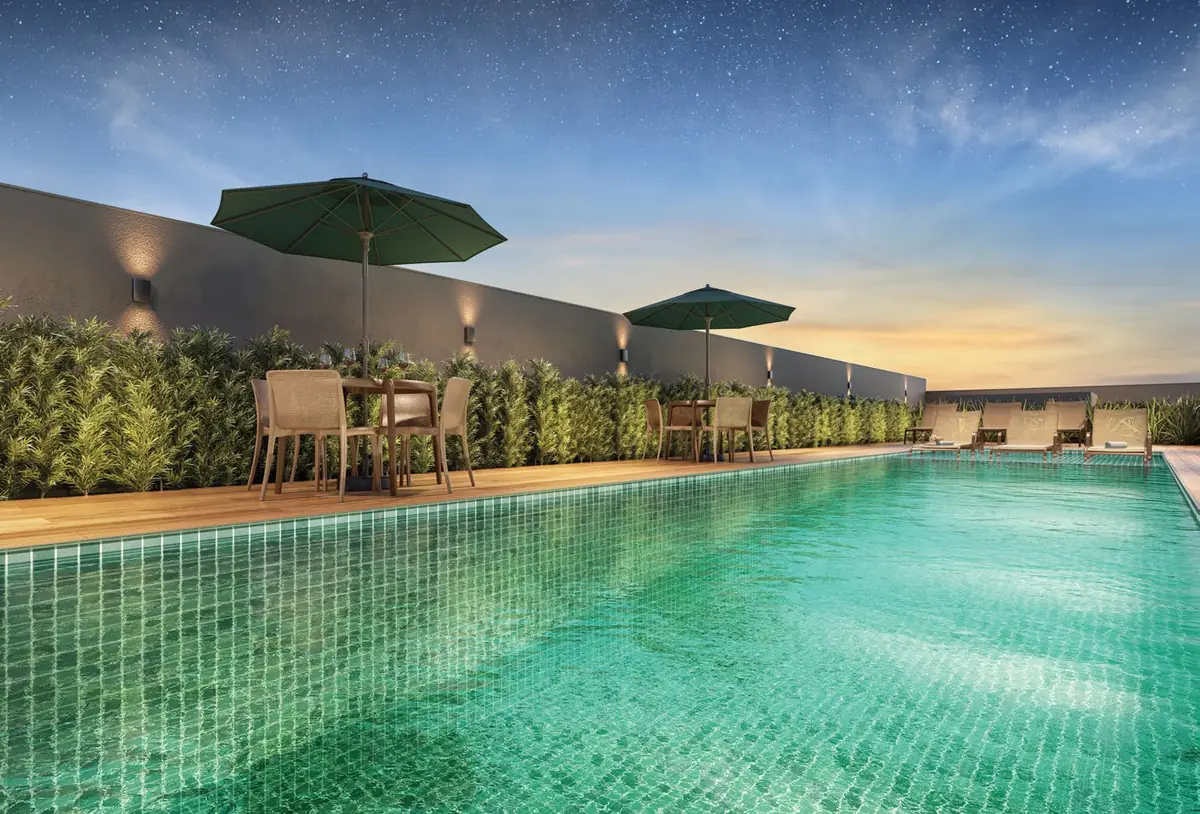 Piscina adulto com deck molhado do Vivaz Origens da Mooca, perspectiva ilustrativa