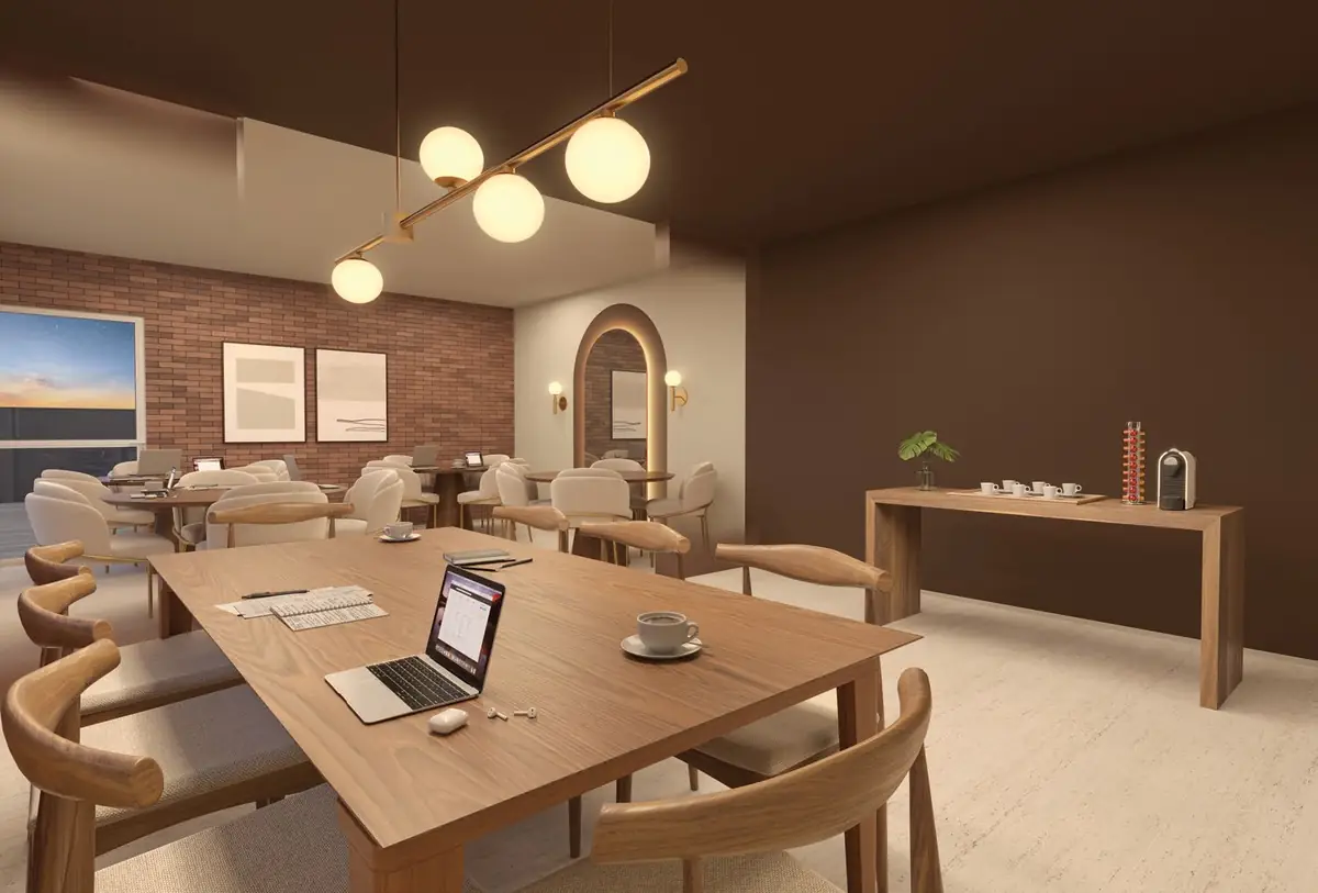 Salão de festas · sugestão de coworking do Vivaz Origens da Mooca, perspectiva ilustrativa