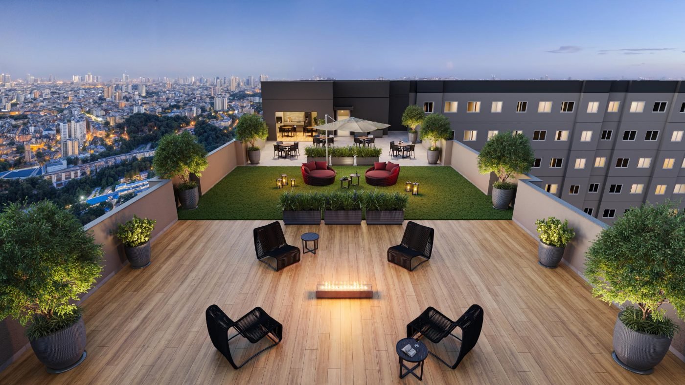 Lounge rooftop do Vivaz Connection Mooca, Vivaz na Mooca, perspectiva ilustrativa