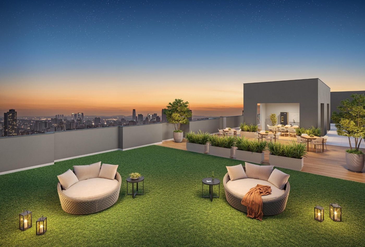 Lounge rooftop do Vivaz Selection Santo Amaro, Vivaz em Santo Amaro, perspectiva ilustrativa