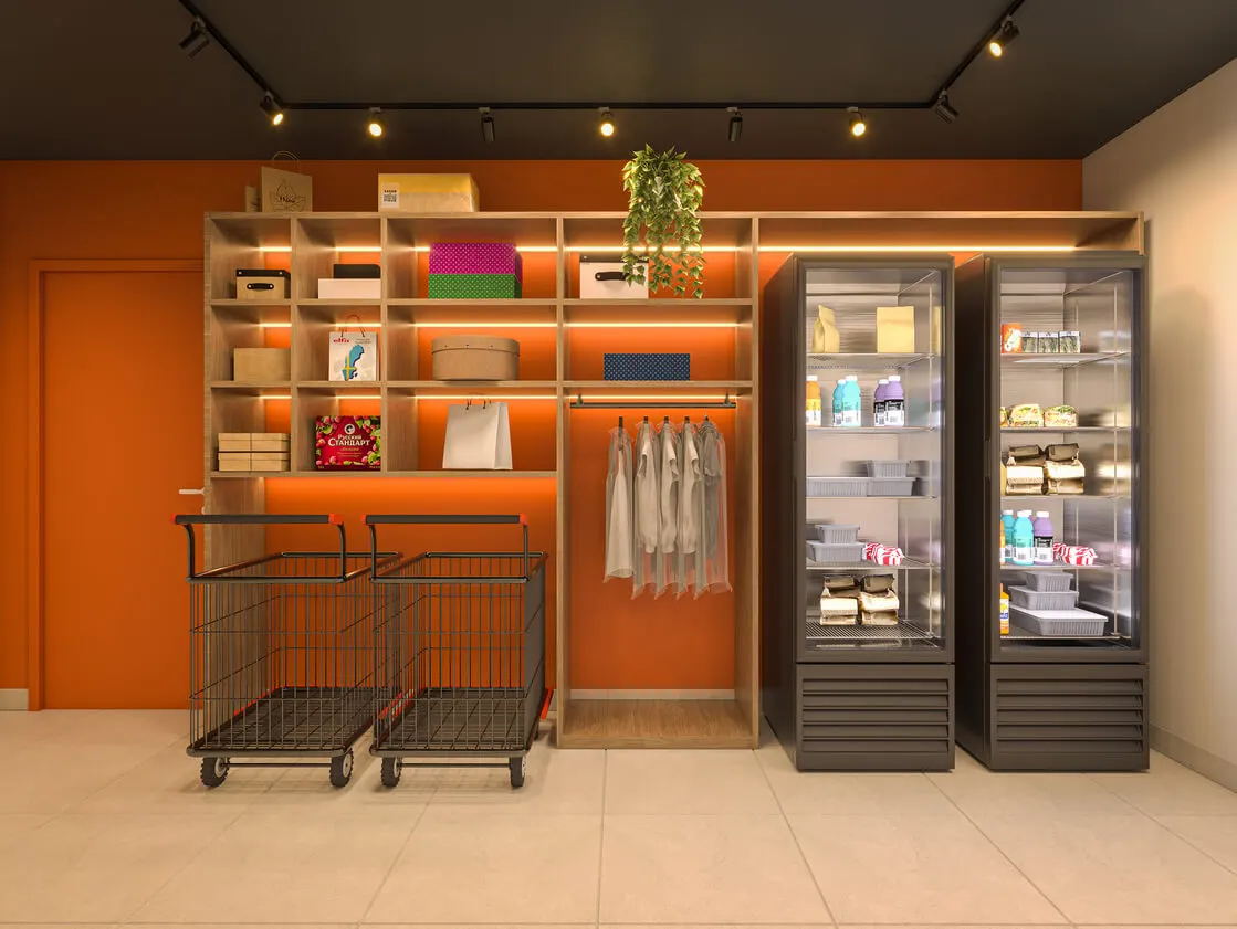 Sala de delivery do Zoom Parque Ecológico, perspectiva ilustrativa
